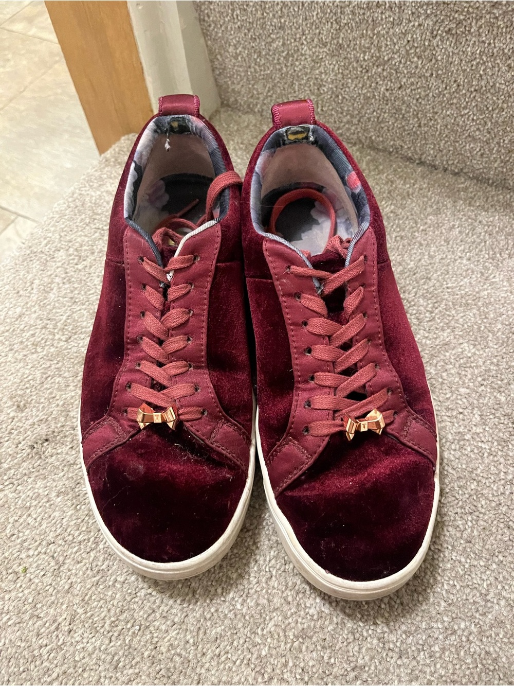 Ted Baker Burgundy Velvet Low-Top Sneakers